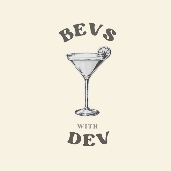 Bevs with Dev cover art — an illustrated martini glass with a lemon wheel